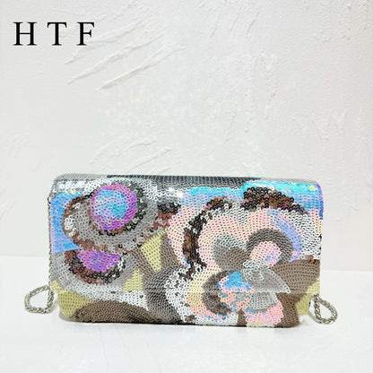 Floral Sequin Evening Clutch Bag