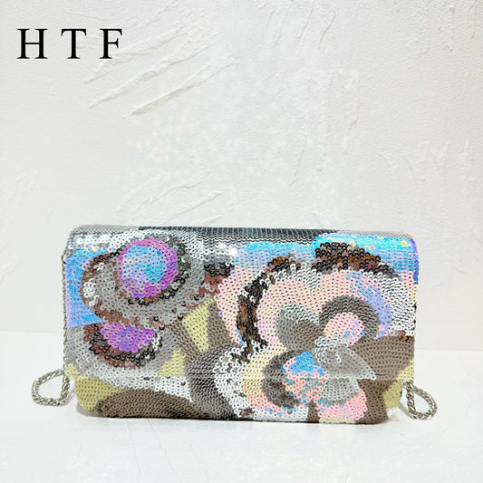 Floral Sequin Evening Clutch Bag