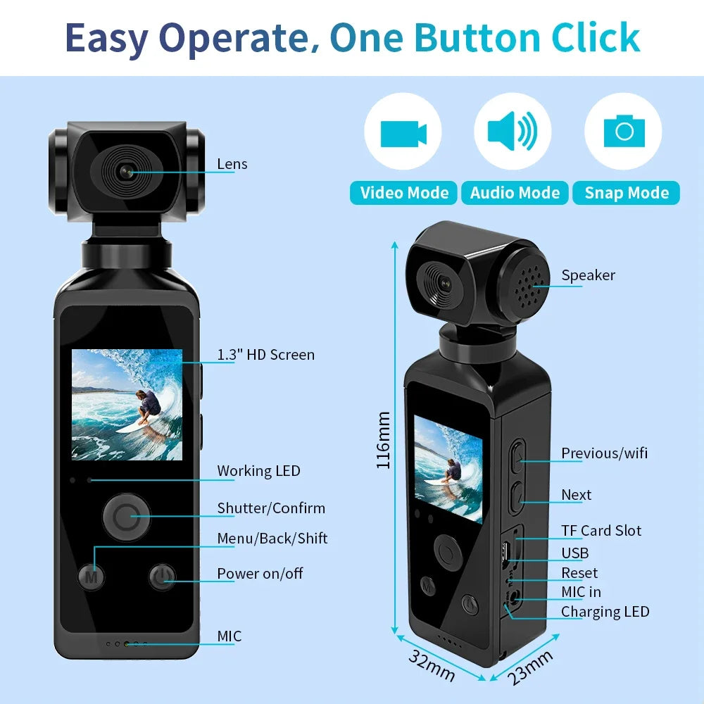 4K HD Pocket 270° Rotatable Wifi Mini Sports Camera with Waterproof Case