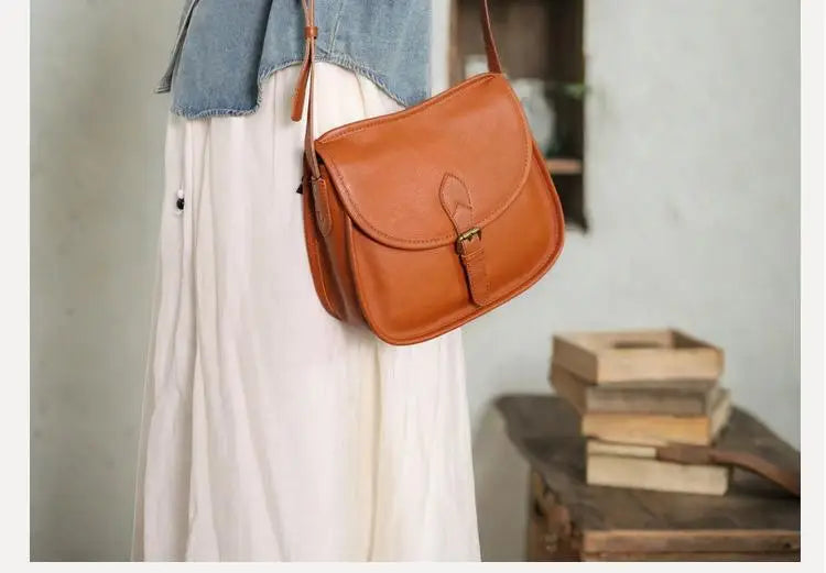 Genuine Leather Retro Saddle Crossbody Bag