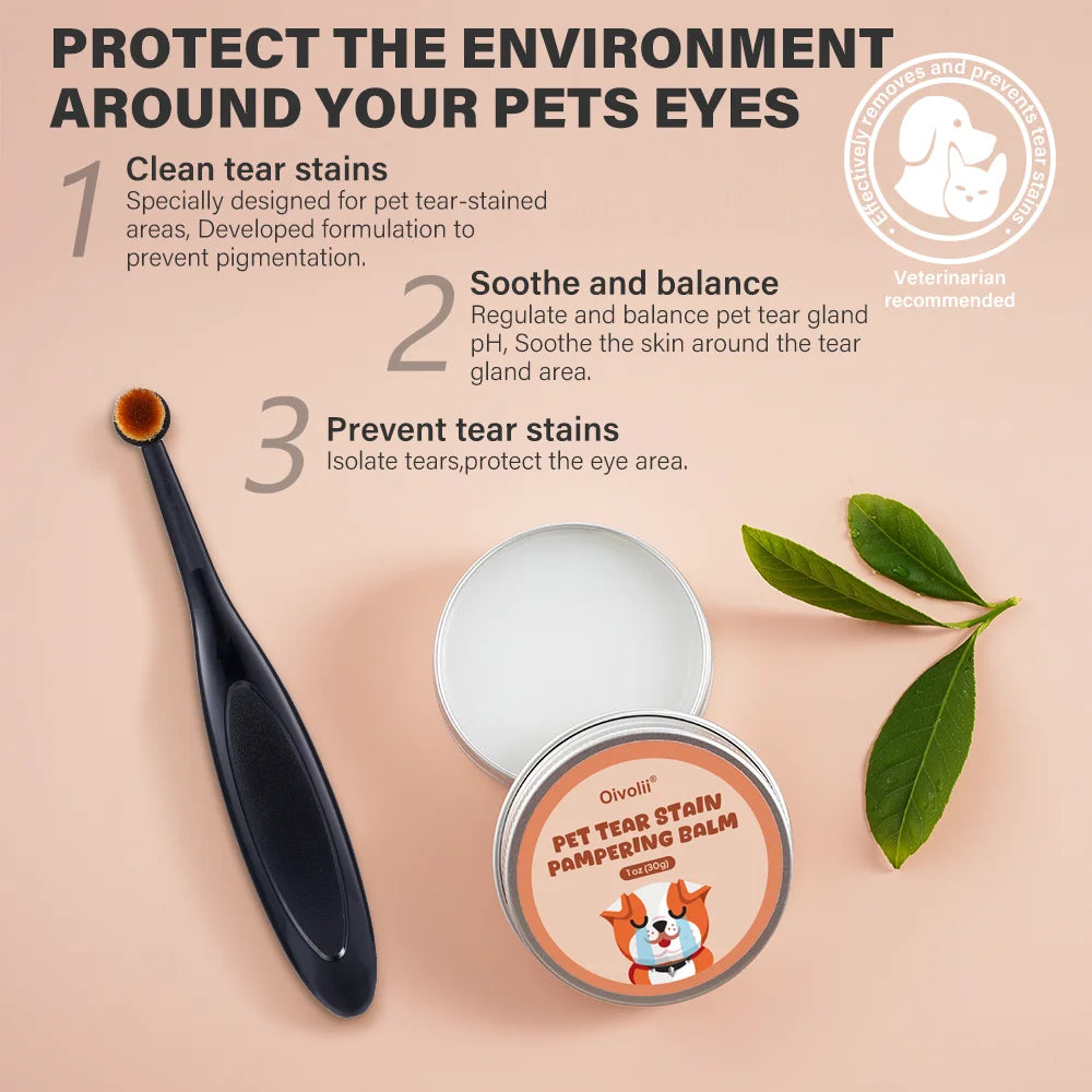 Pet Tear Stain Remover Balm with Applicator Brush