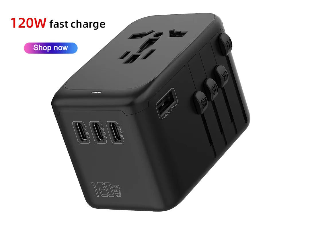 International Travel Adapter with 3 USB & USB-C Fast Charging