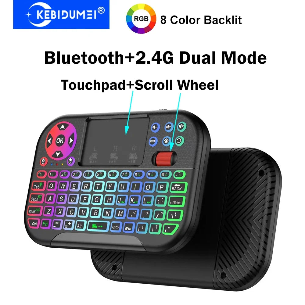 Dual-Mode Bluetooth & 2.4G Mini Keyboard with Touchpad and Scroll Wheel
