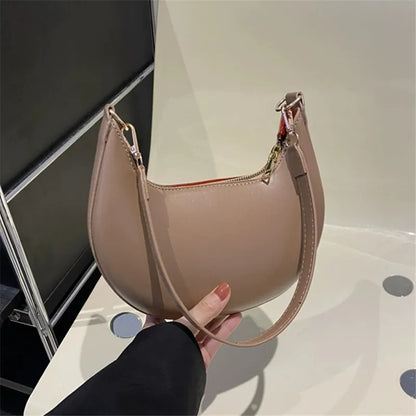 Minimalist PU Leather Crescent Shoulder Handbag