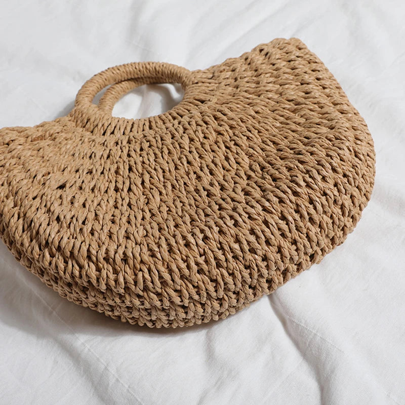 Bohemian Woven Straw Tote Crossbody Bag