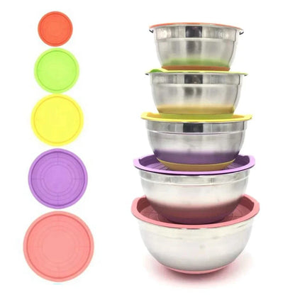 Stainless Steel Mixing Bowl with Lid & Non-Slip Silicone Base