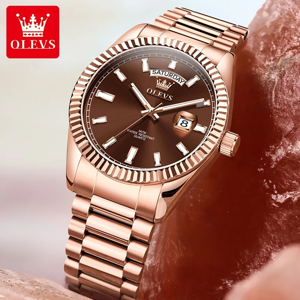 OLEVS Men's Rose Gold Stainless Steel Quartz Watch