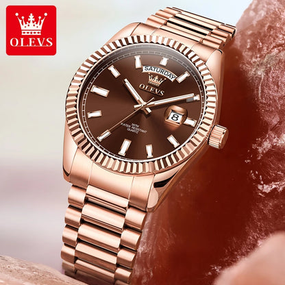 OLEVS Men's Rose Gold Stainless Steel Quartz Watch