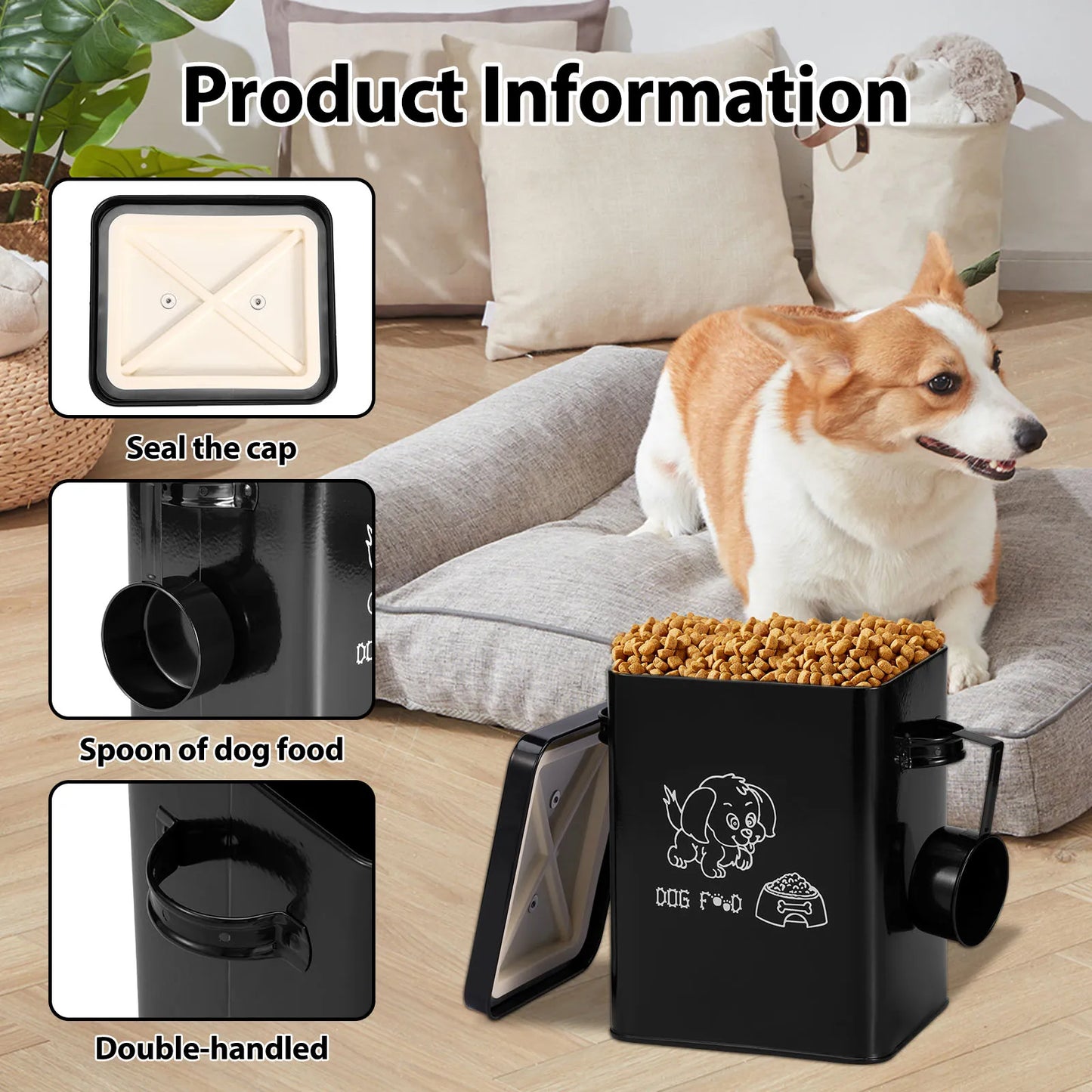 Stainless Steel Pet Food Storage Container with Lid & Scoop