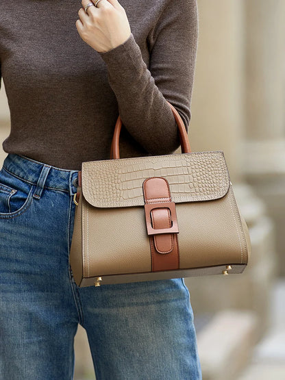 Luxury Cow Leather Doctor Style Tote Bag with Messenger Strap
