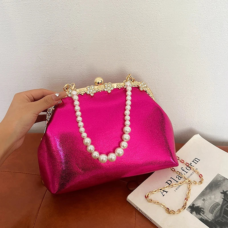 Luxury Pearl Chain Minaudière Shoulder Bag