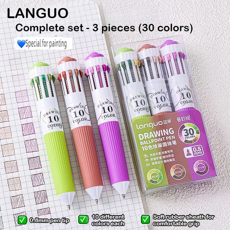 0.8mm Soft Grip Multi-Colour Ballpoint Pen for Drawing & Writing