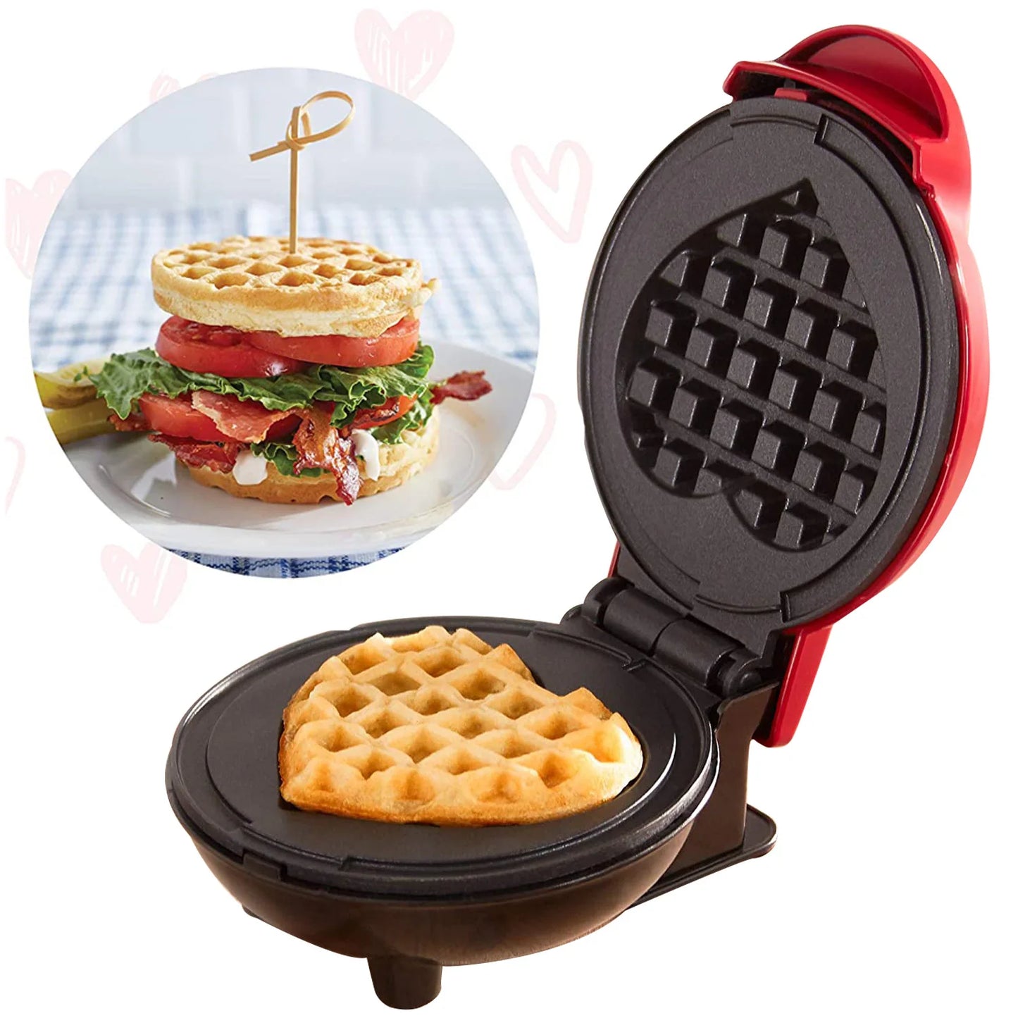 Compact Electric Heart-Shaped Waffle Maker