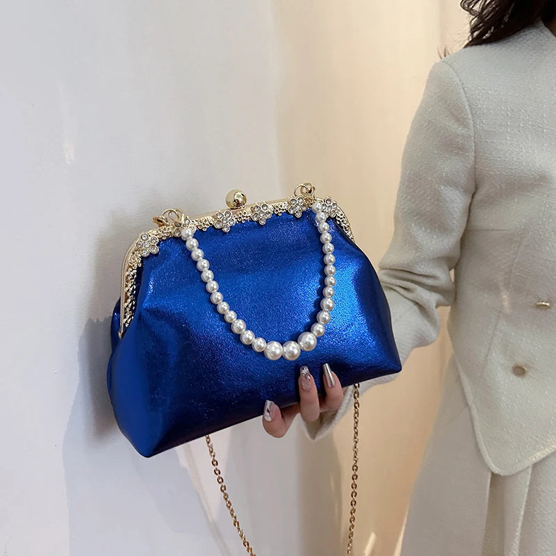 Luxury Pearl Chain Minaudière Shoulder Bag