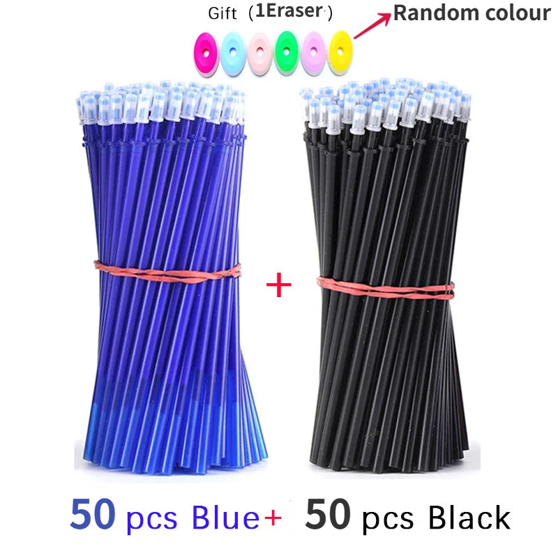 100-Pack 0.5mm Erasable Gel Ink Refills with Bonus Erasers