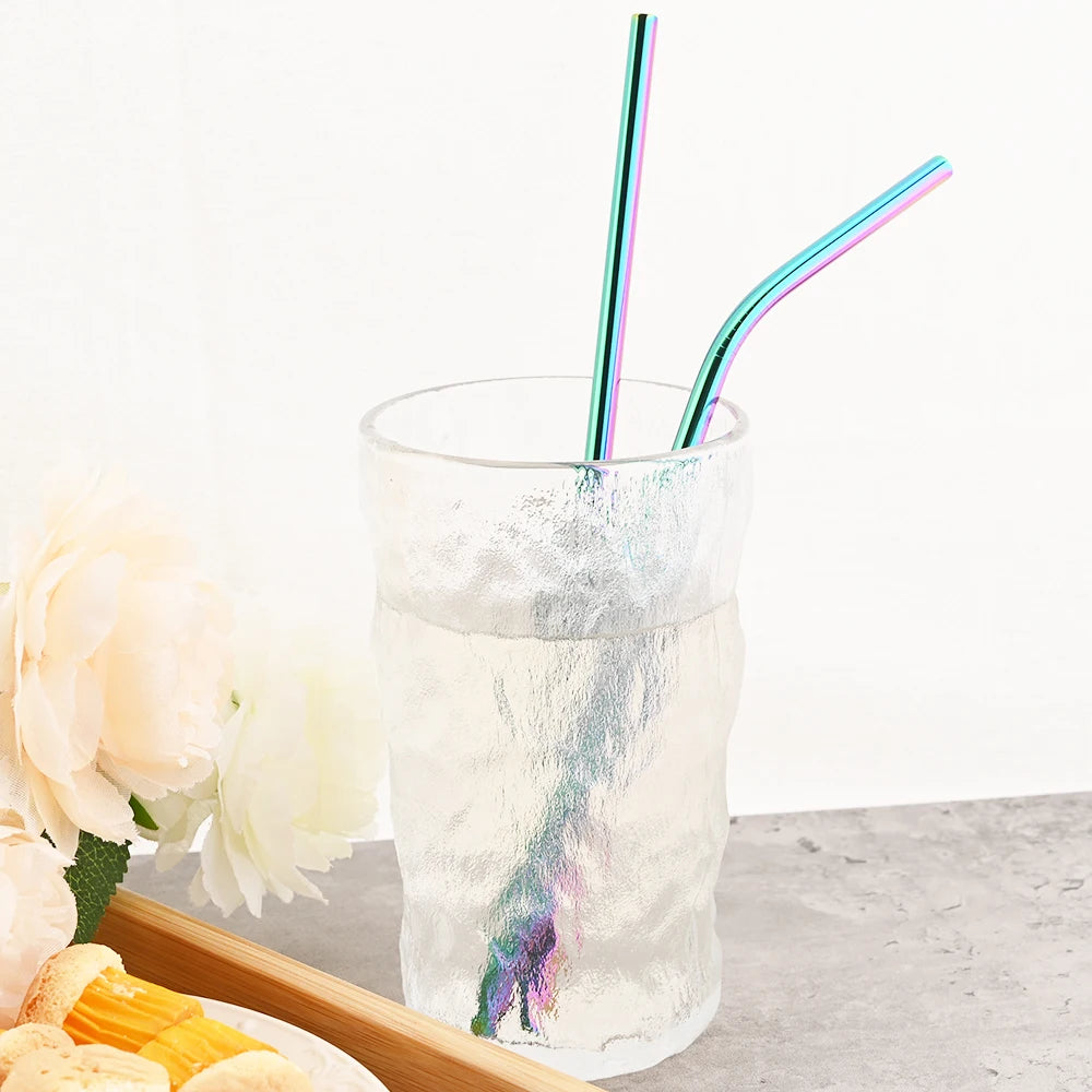 Reusable 304 Stainless Steel Metal Drinking Straws Set with Cleaning Brush