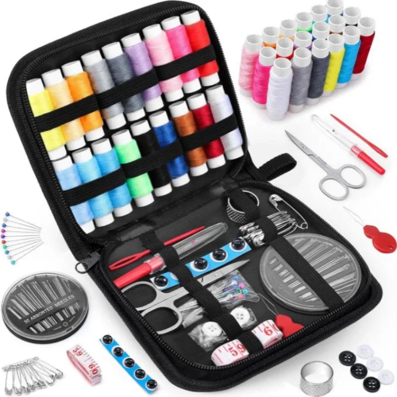 Portable Sewing Kit with Threads & Tools
