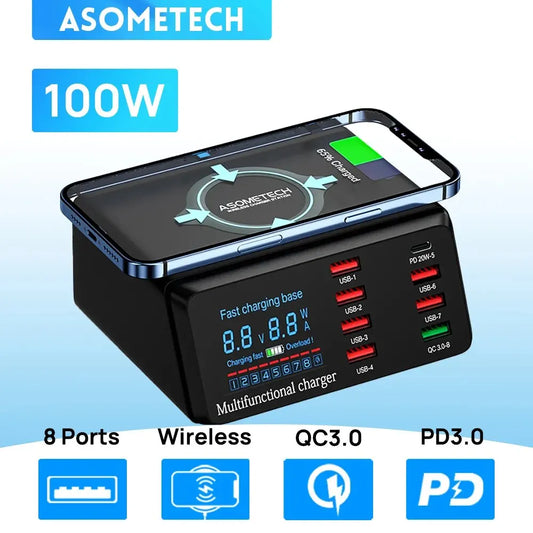 100W USB Charging Station with Wireless Charger