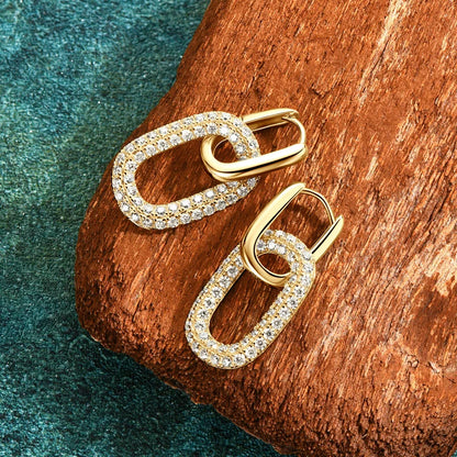 925 Sterling Silver Moissanite Paperclip Drop Earrings