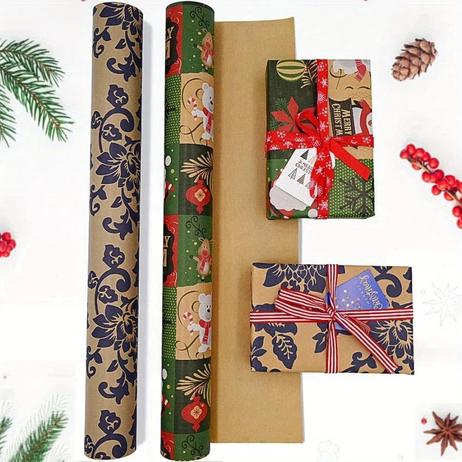 Christmas Kraft Gift Wrapping Paper Roll