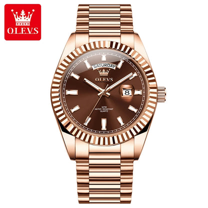 OLEVS Men's Rose Gold Stainless Steel Quartz Watch