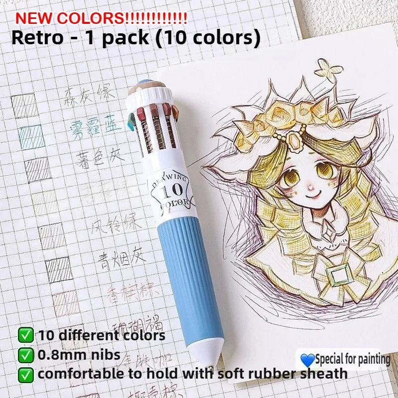 0.8mm Soft Grip Multi-Colour Ballpoint Pen for Drawing & Writing