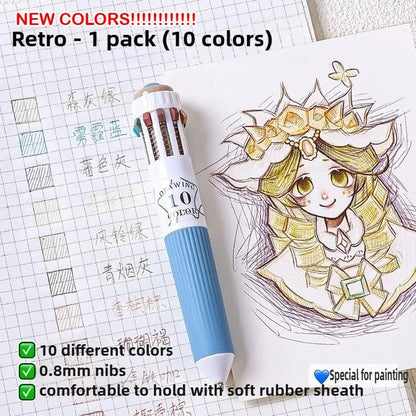 0.8mm Soft Grip Multi-Colour Ballpoint Pen for Drawing & Writing