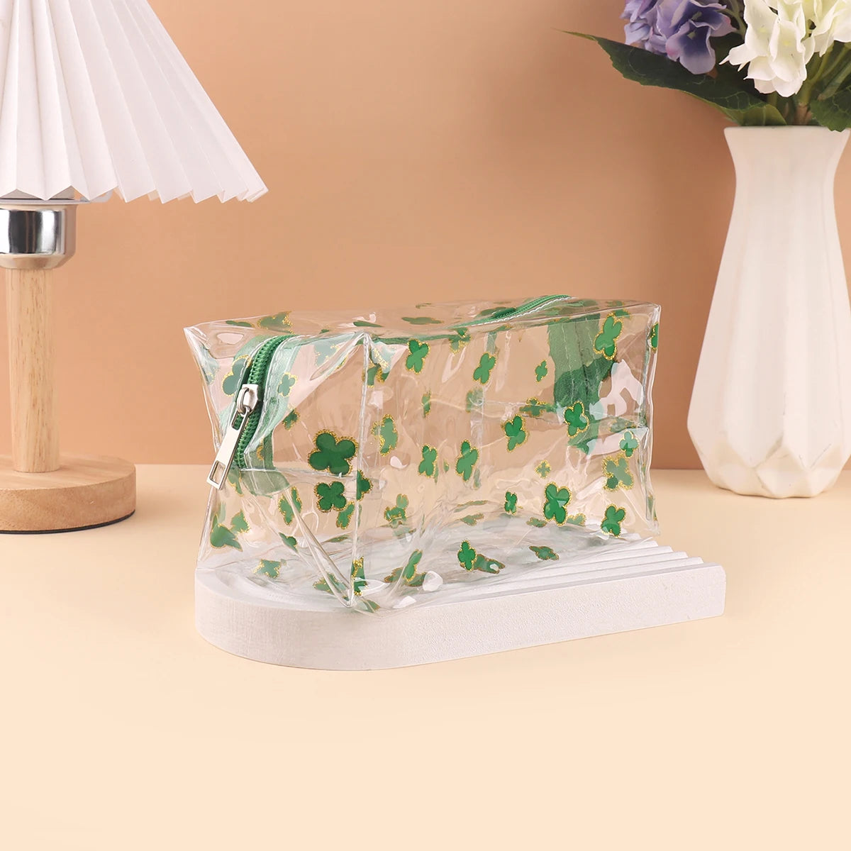 Clear Glitter Four Leaf Clover Pencil Case