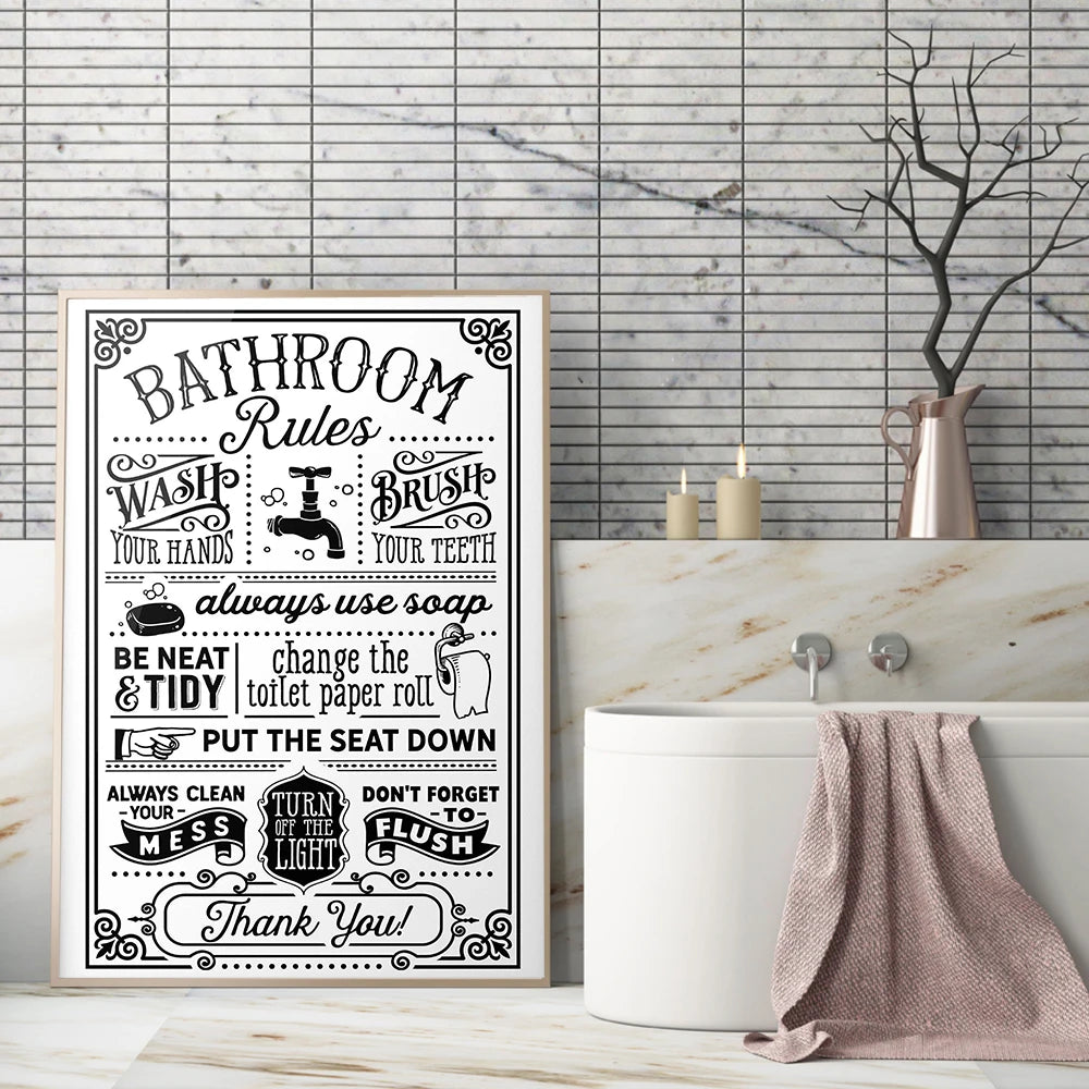 Funny Bathroom Rules Canvas Poster