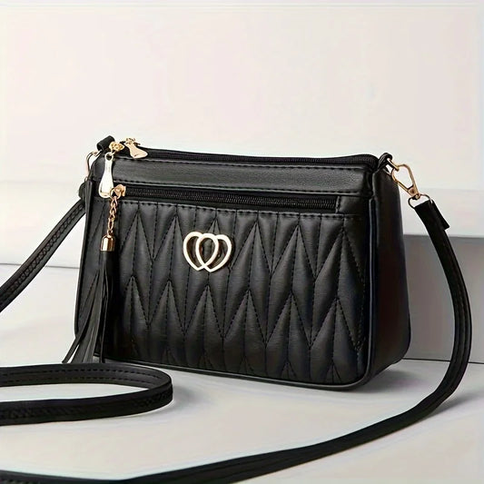 Quilted Handbag with Tassel & Phone Wallet Storage