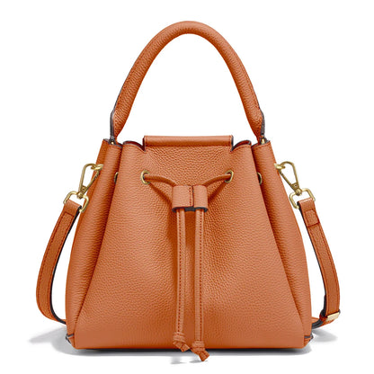 Genuine Leather Top-Handle Bucket Bag