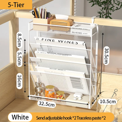 Mesh Desk File Organizer, 5-Tier Vertical Document Tray with Wall Mount Option