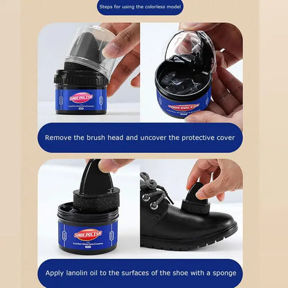 Leather Care Cream & Shoe Polish with Built-In Sponge Applicator