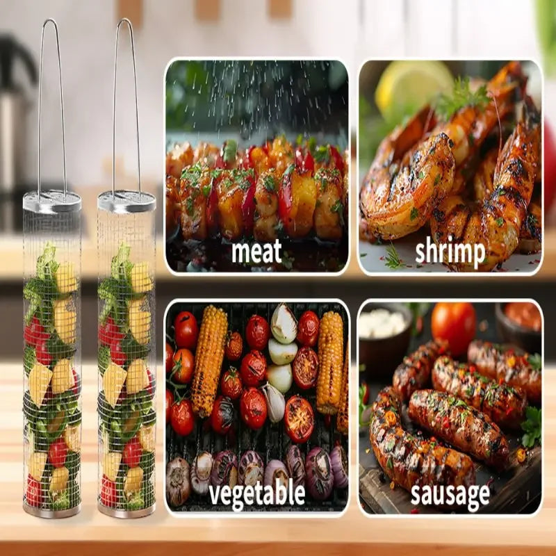 Stainless Steel Rolling BBQ Grill Basket