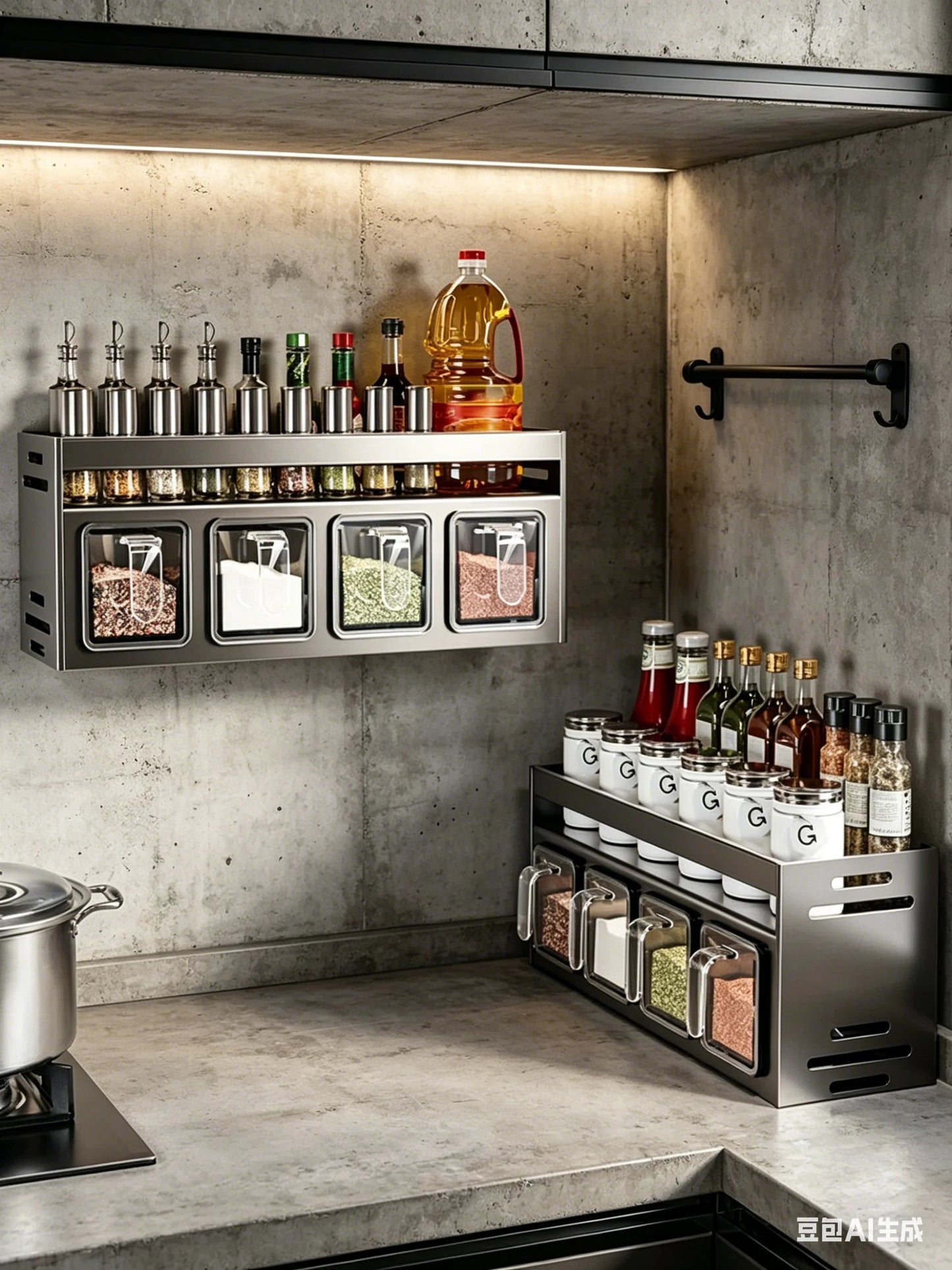 Wall Mounted Kitchen Storage Organizer with Spice Jar Holder