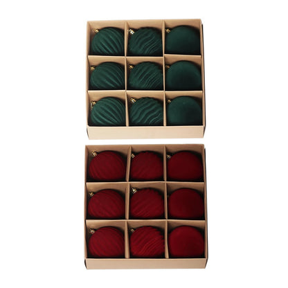 9-Piece Dark Green Velvet Christmas Bauble Set