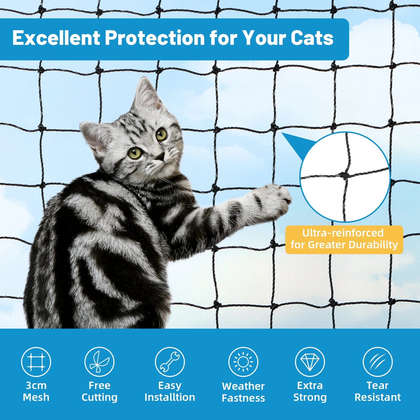 Steel Wire Reinforced Cat Balcony Safety Net