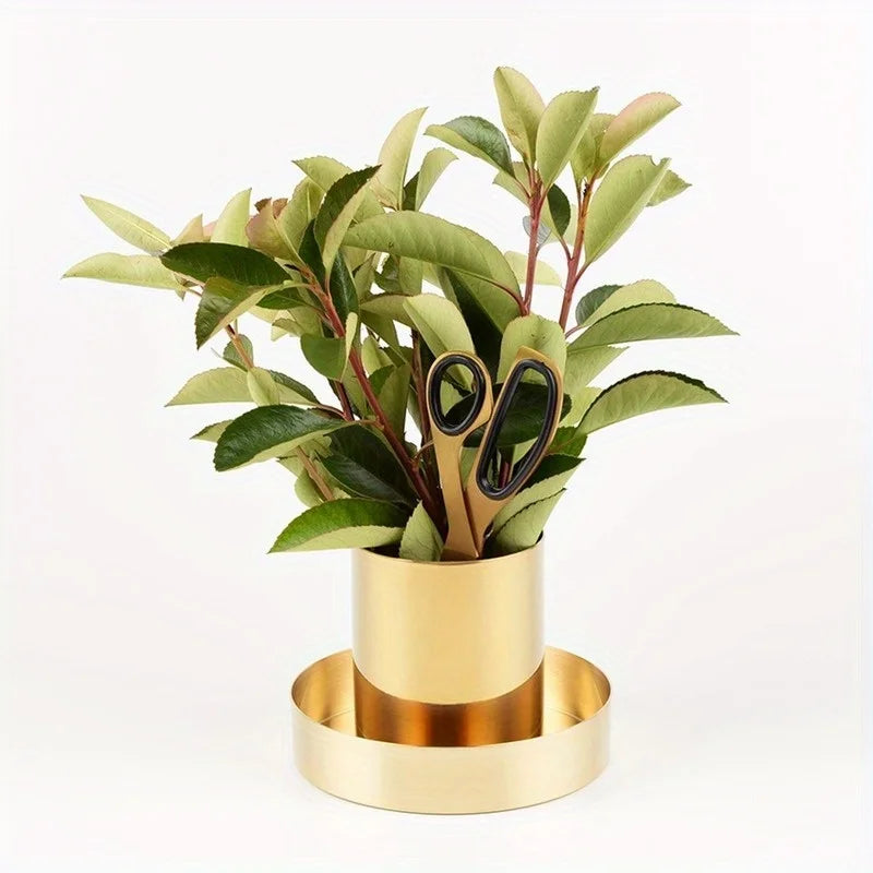 Brass Gold Round Metal Pen Holder