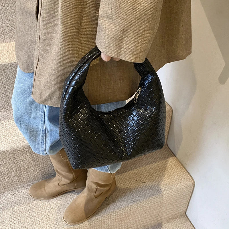 Women’s Woven Embossed PU Leather Hobo Shoulder Bag