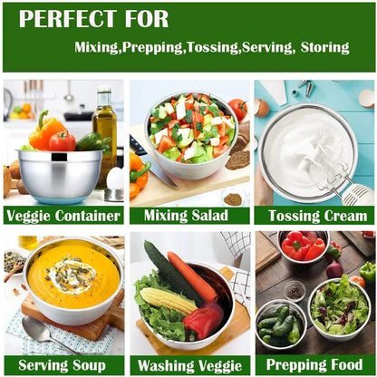Stainless Steel Mixing Bowl with Lid & Non-Slip Silicone Base