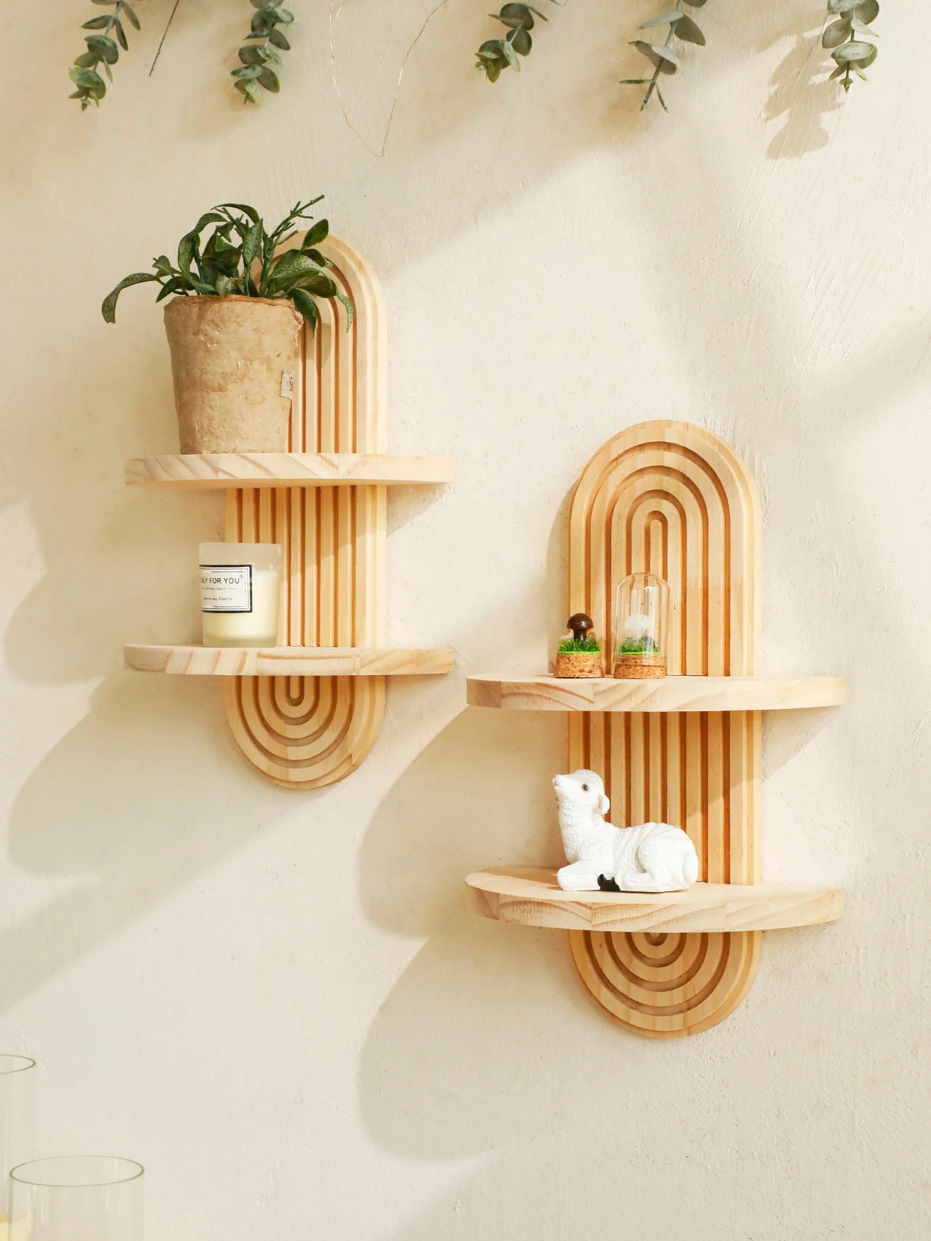 Geometric Natural Wood Wall Mounted Display Shelf
