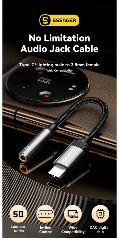 ESSAGER USB-C to 3.5mm Audio Adapter for Headphones & AUX