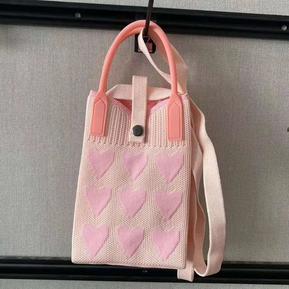 Knitted Heart Mini Crossbody Phone Bag