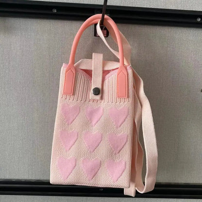Knitted Heart Mini Crossbody Phone Bag