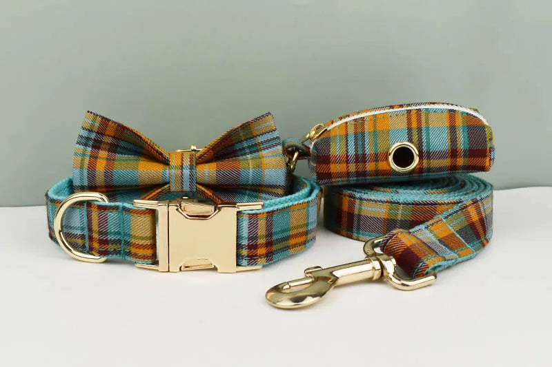 Personalized Plaid Dog Collar, Harness & Leash Set