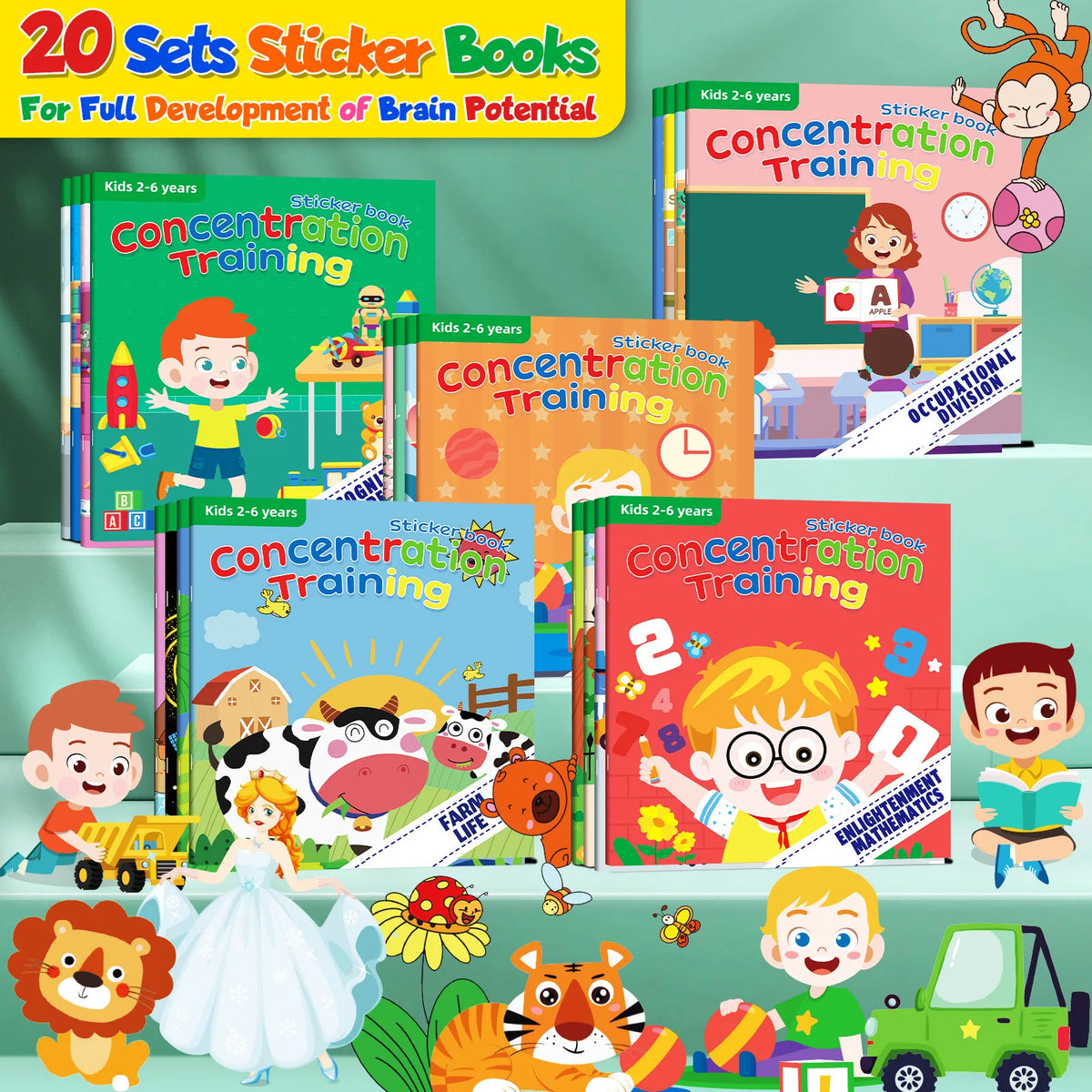 10/20 Volumes Sticker Book for Children Early Education