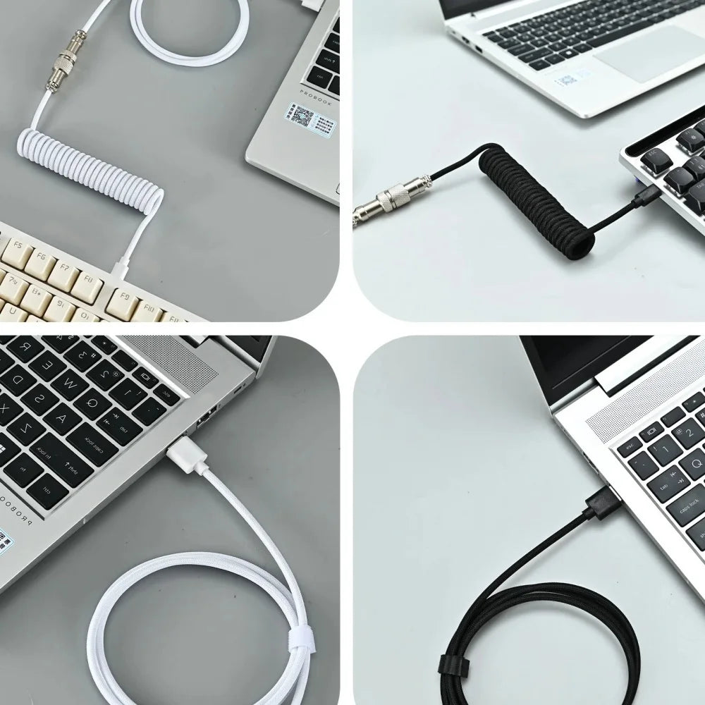 3M Coiled USB-C Mechanical Keyboard Cable – Detachable Aviator Connector