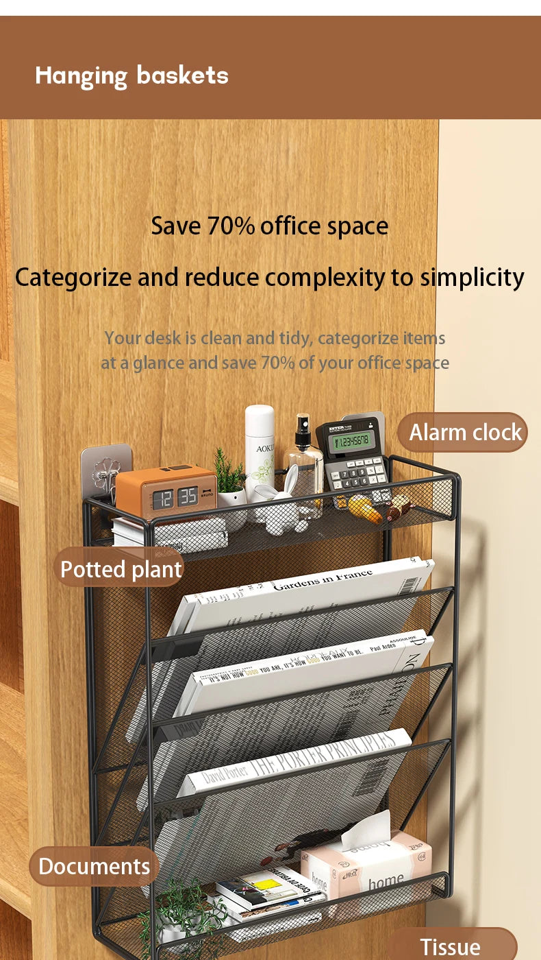 Mesh Desk File Organizer, 5-Tier Vertical Document Tray with Wall Mount Option