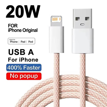 20W Braided Lightning Charging Cable with Reinforced Nylon Weave