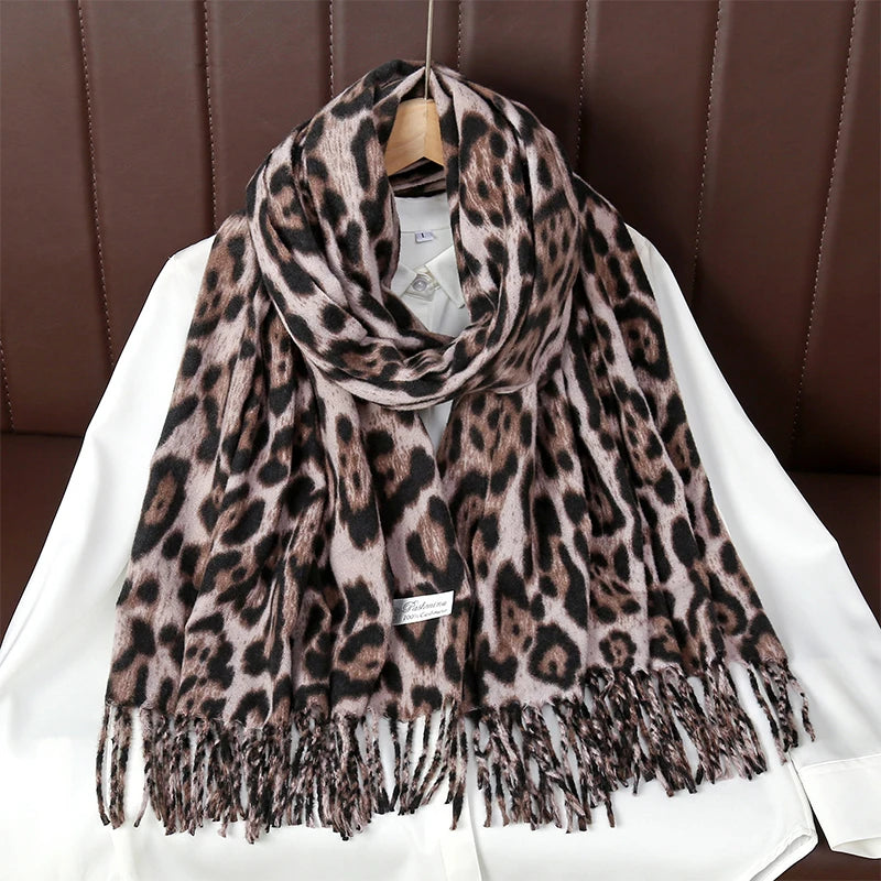 Women’s Leopard Tassel Winter Scarf